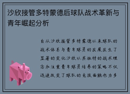 沙欣接管多特蒙德后球队战术革新与青年崛起分析